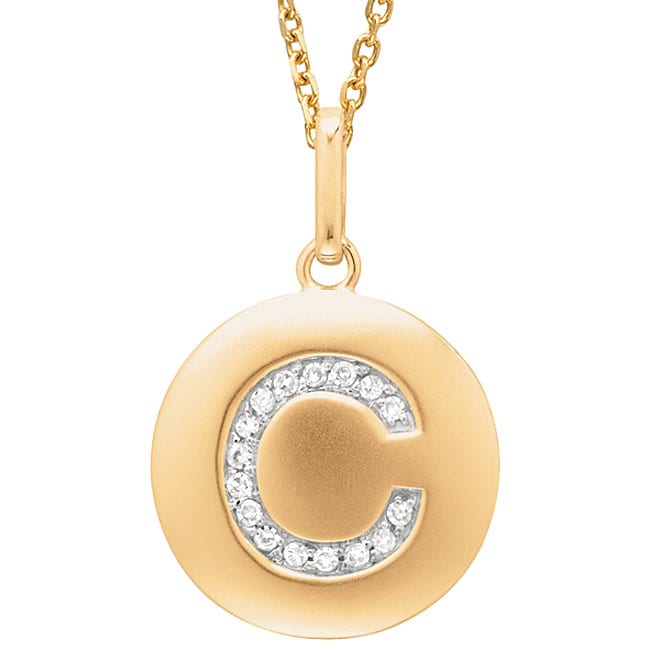 14k Yellow Gold Diamond Initial C Disc Necklace 