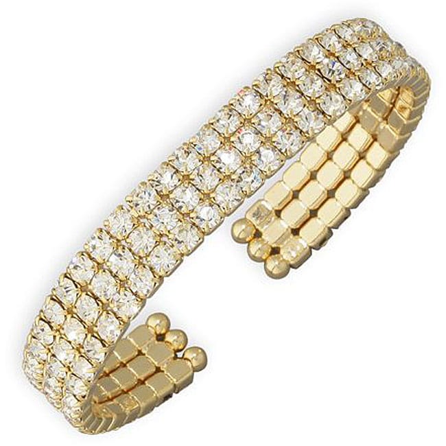 14k Yellow Gold Overlay 3 row Rhinestone Bracelet  