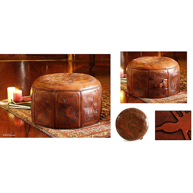 Leather Tooled Nazca Legacy Ottoman (Peru)