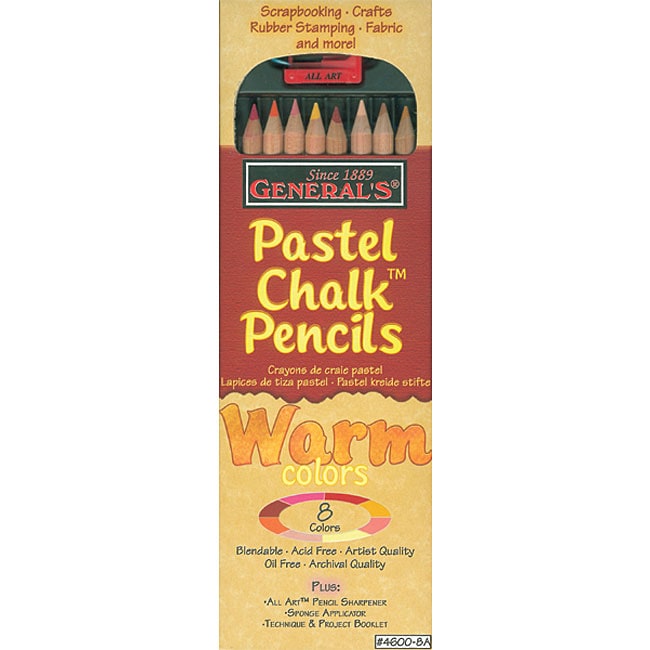 General Pencil Warm Pastel Chalk Pencils (Pack of 8)  