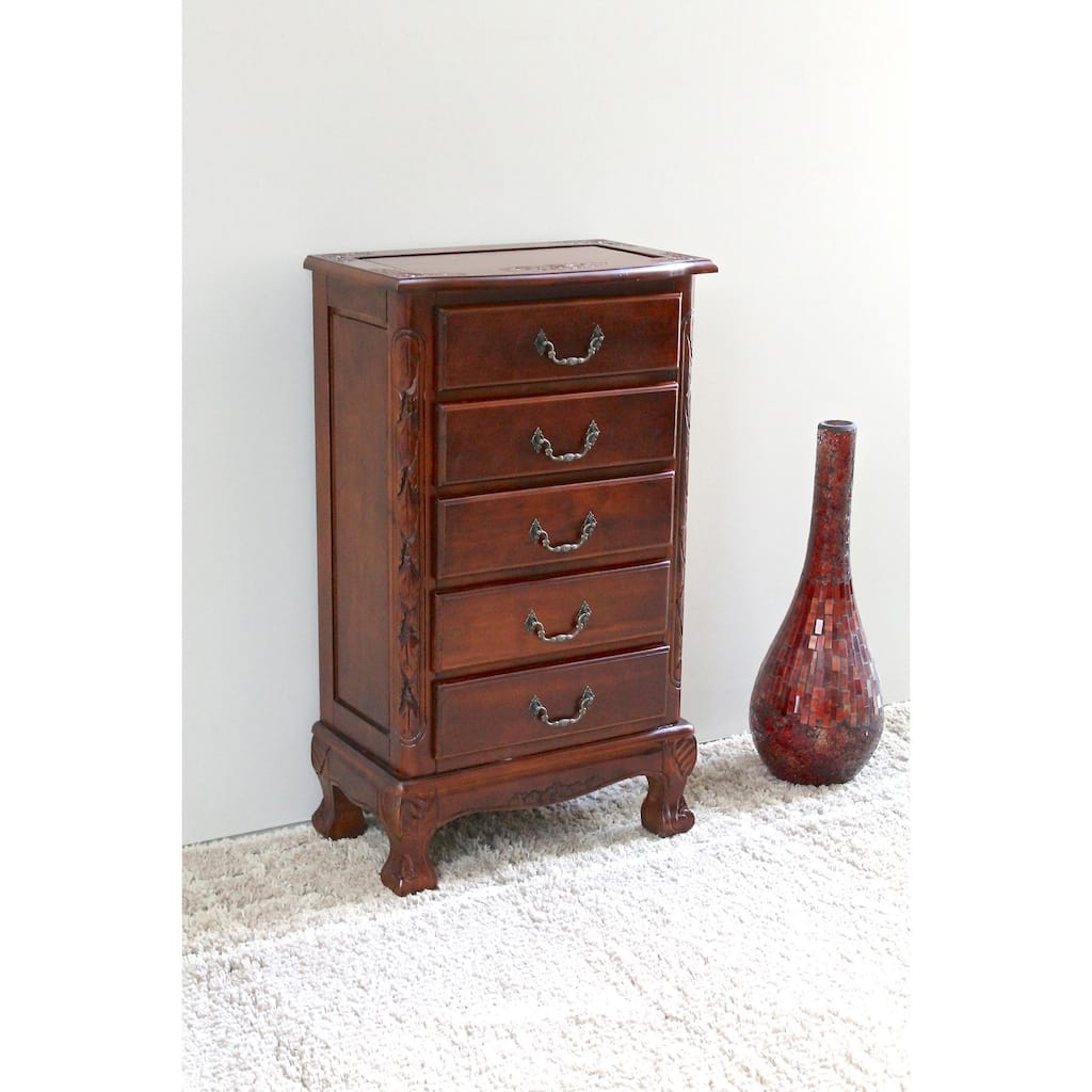 Carved Wood 5-drawer Lingerie Chest