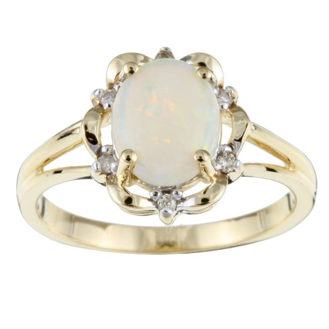 10k Yellow Gold Opal and Diamond Ring - 11744005 - Overstock.com ...