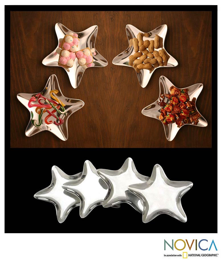 Set of 4 Aluminum Stars Appetizer Plates (Mexico)  