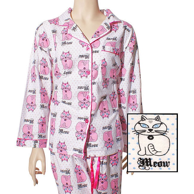 Leisureland Women's 'Cat's Meow' Flannel Pajamas Free Shipping On Orders Over 45 Overstock
