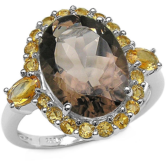 Malaika Sterling Silver Genuine Smokey Quartz and Citrine Silver Ring