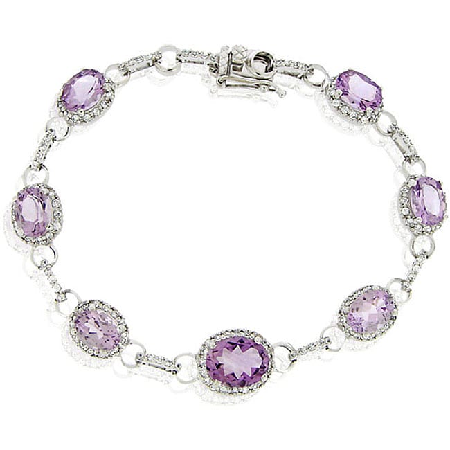 Glitzy Rocks Sterling Silver Amethyst and CZ Tennis Bracelet