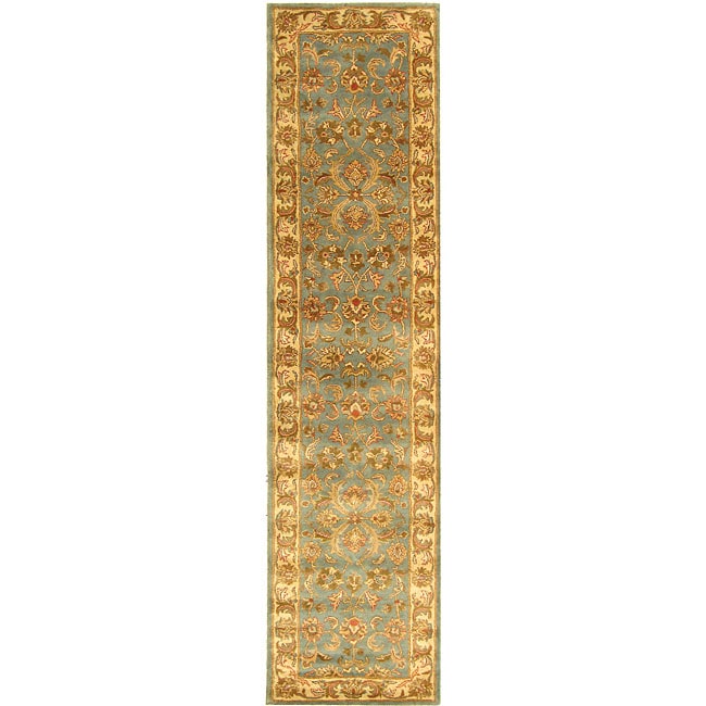 Handmade Heritage Kermansha Blue/ Beige Wool Runner (23 X 8)