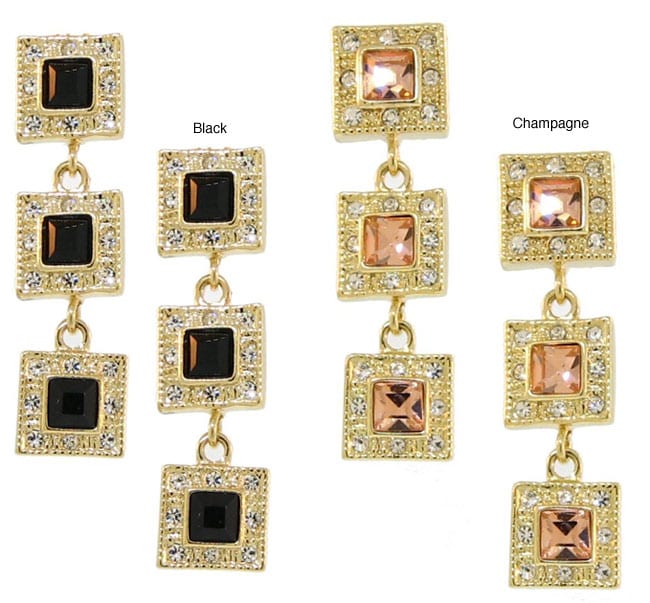 Goldtone Crystal Triple Square Drop Earrings  