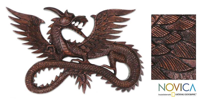 Novica Flying Wood Dragon Relief Panel (Indonesia)