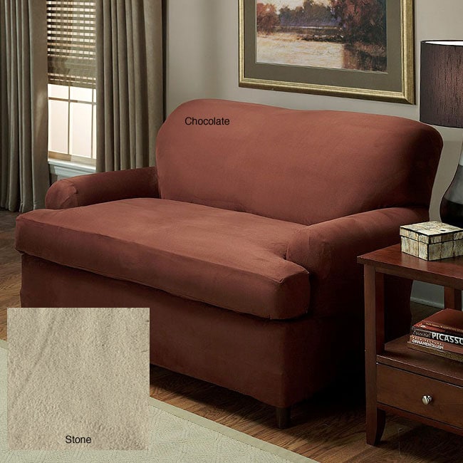 Stretch Microfiber Suede 2piece Tcushion Loveseat Slipcover Free