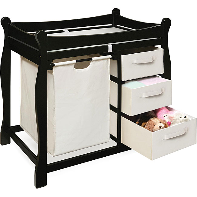 Black Changing Table with Hamper and Three Baskets  