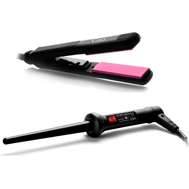 Enzo Milano Flat Iron/ 18 19 mm Curling Iron Set  