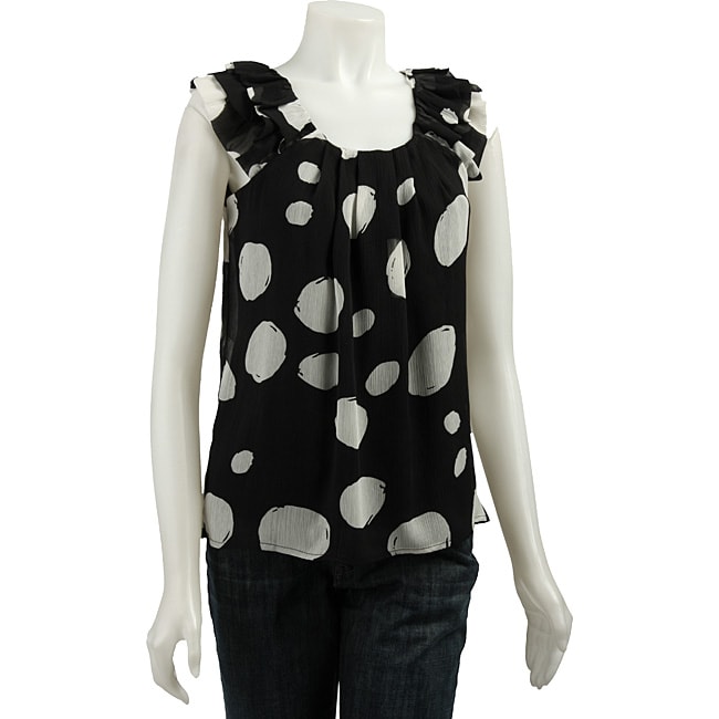 Adiva Womens Black and White Polka Dot Blouse  