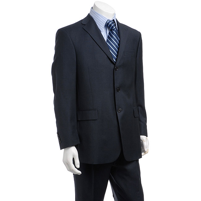 Tommy Hilfiger Mens Navy Blue Plaid 3 button Suit  