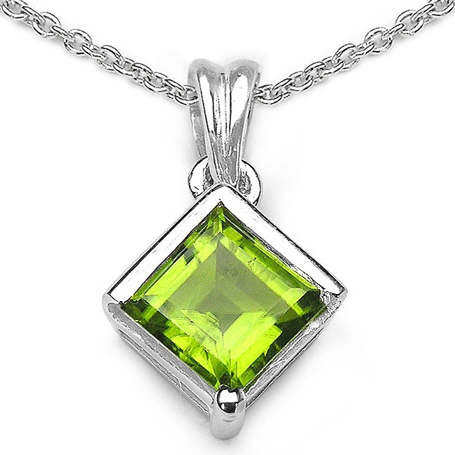 Sterling Silver Peridot Square Necklace  