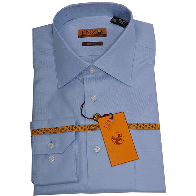 Enzo Tovare Mens Blue Twill Barrel cuff Dress Shirt