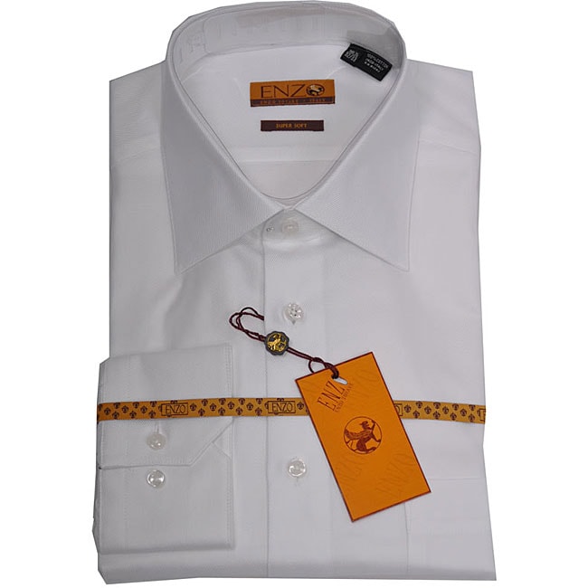 Enzo Tovare Mens White Twill Barrel cuffed Dress Shirt