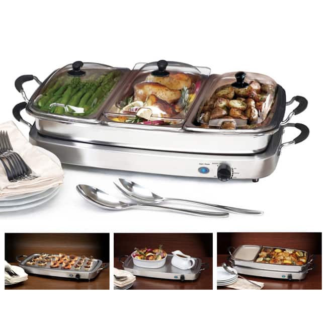 Stainless Steel Versatile TripleTray Buffet Server - Silver