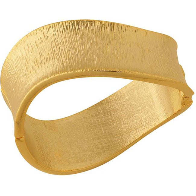 14k Gold Overlay Curved Textured Hinged Bracelet