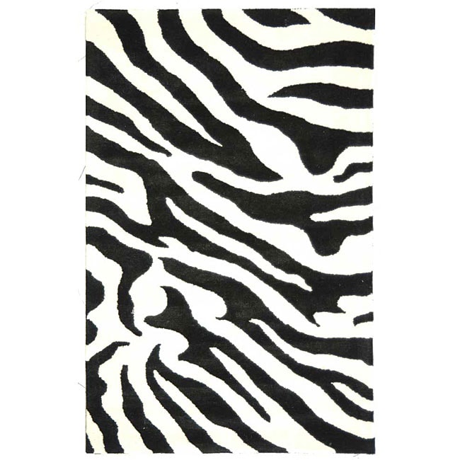   Soho Zebra Wave White/ Black N. Z. Wool Rug (6 x 9)  