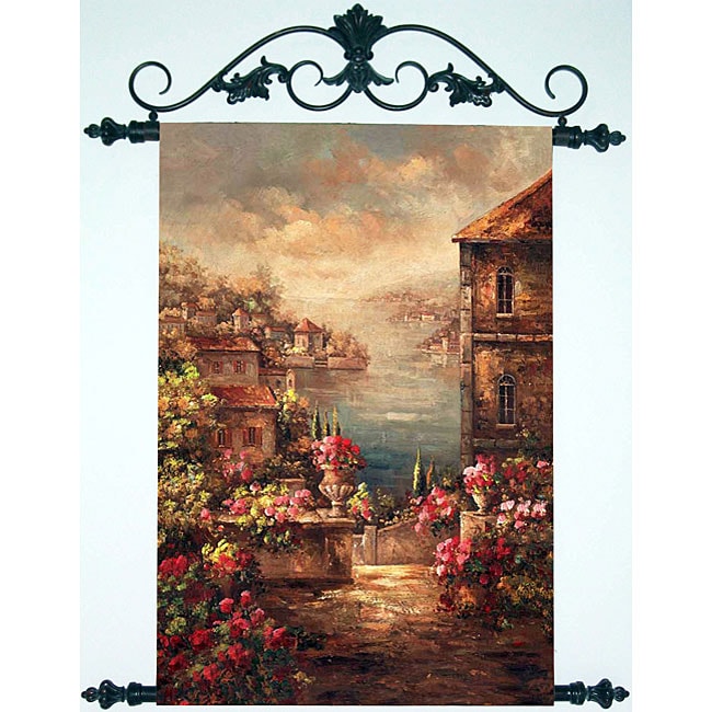 Hand-painted 'Tuscan Seaside' Canvas Tapestry - Free 