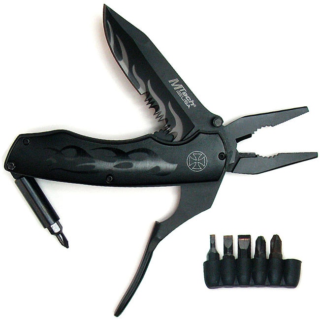 Black 4.5 inch Utility Knife with Pliers, Screwdriver and Bits 