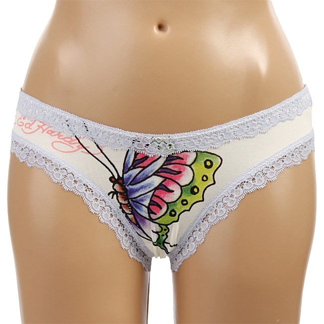 Ed Hardy Intimates White/ Butterfly Lace Hip Hugger Panties Free