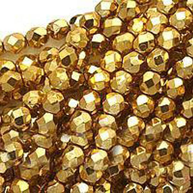 Czech Fire Polish 6 mm Round Apollo Gold Beads (50)