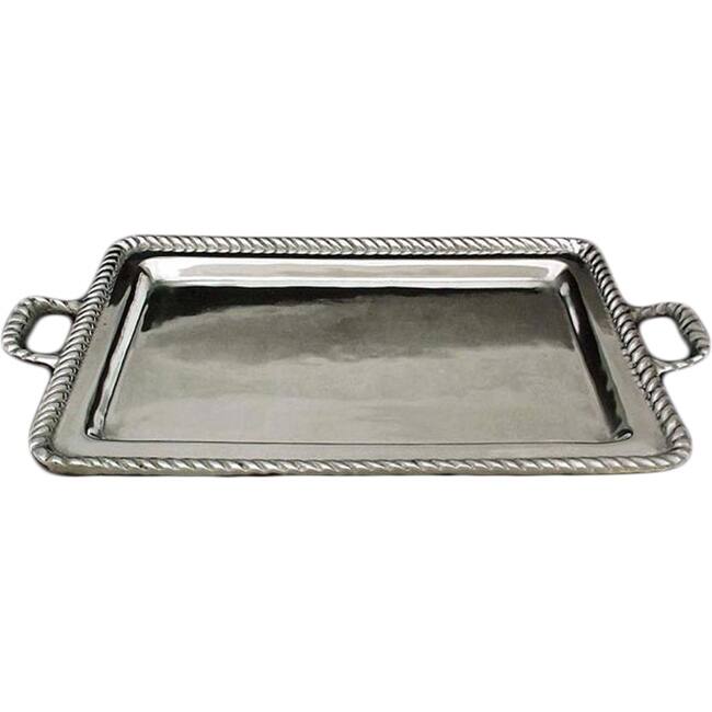 Moorings Everyday Entertaining or Barware High Polish Unique with Self Handles Aluminum Rectangular Serving Tray