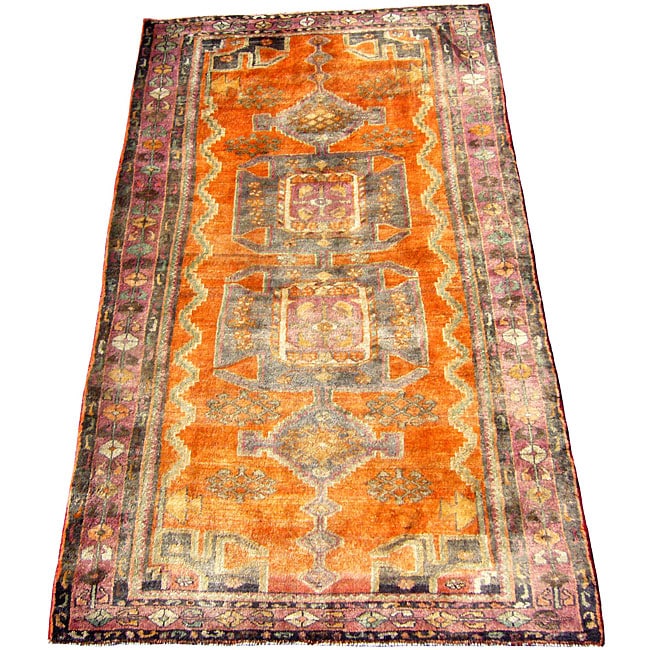 Persian Hamadan Orange/ Purple Rug (48 x 86)