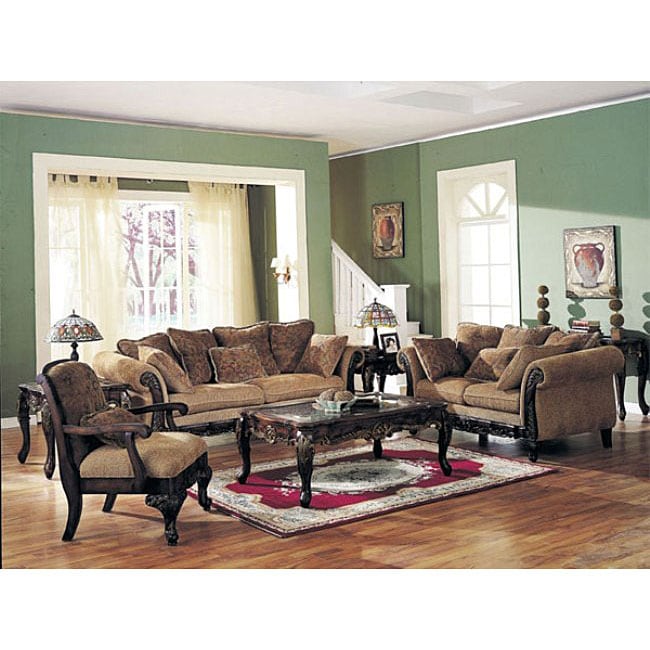 Bordeaux Floral Chenille Sofa Set  