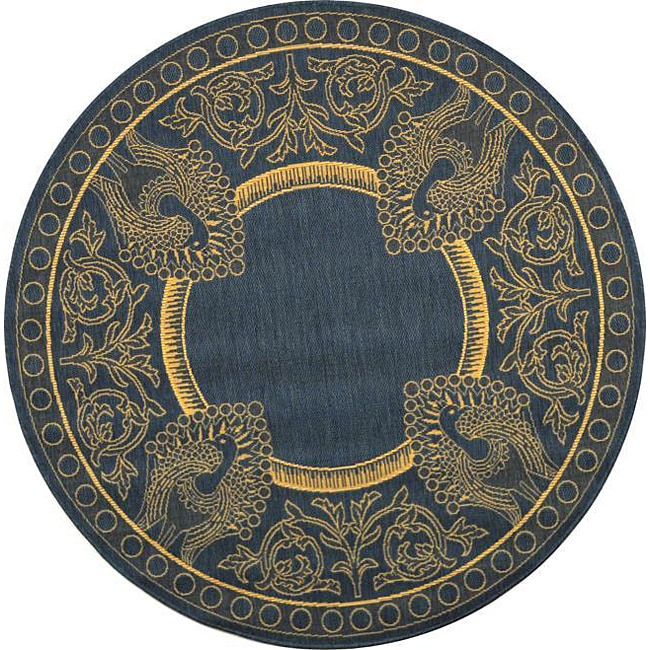 Indoor/ Outdoor Abaco Blue/ Natural Rug (67 Round) (BluePattern BorderMeasures 0.25 inch thickTip We recommend the use of a non skid pad to keep the rug in place on smooth surfaces.All rug sizes are approximate. Due to the difference of monitor colors, 
