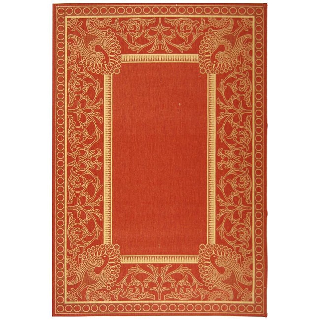 Indoor/ Outdoor Abaco Red/ Natural Rug (53 X 77) (RedPattern BorderMeasures 0.25 inch thickTip We recommend the use of a non skid pad to keep the rug in place on smooth surfaces.All rug sizes are approximate. Due to the difference of monitor colors, som