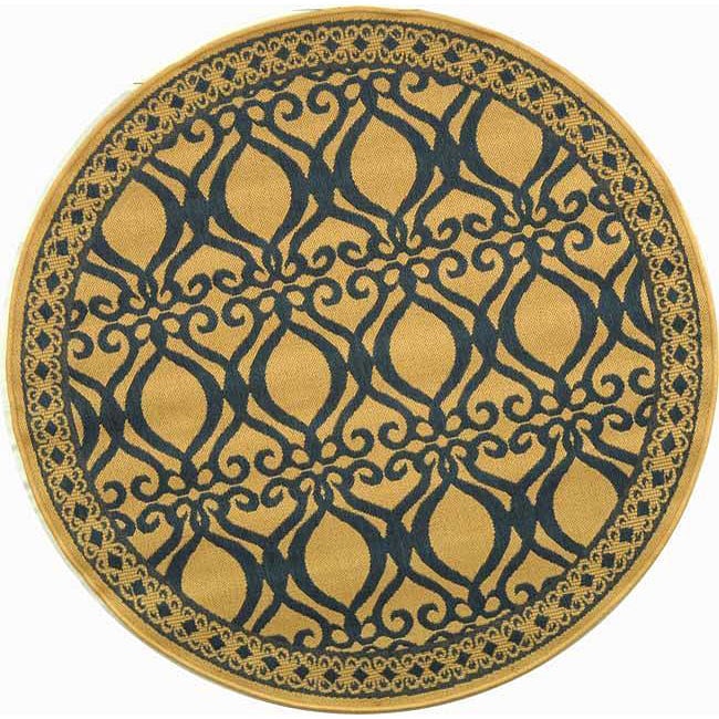 Indoor/ Outdoor Tropics Natural/ Blue Rug (67 Round)