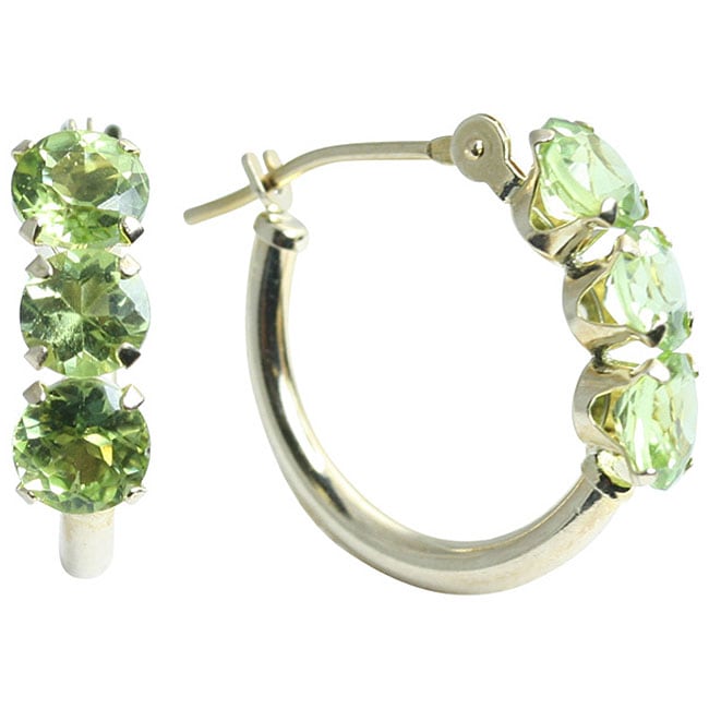 14k Gold Peridot Three stone Hoop Earrings  