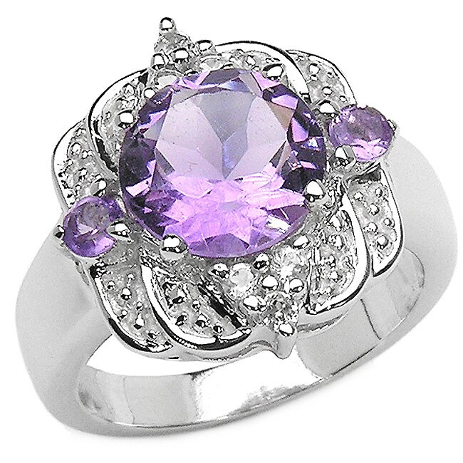 Sterling Silver Amethyst and White Topaz Ring (Size 7)  