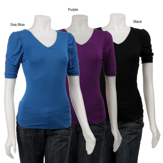 Ninety Womens Ruched Puff sleeve T shirt  