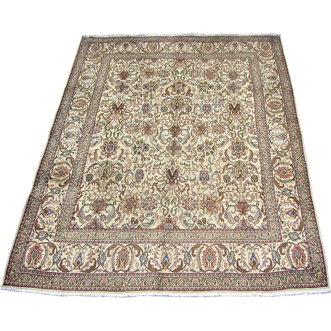 Persian Tabriz Ivory Rug (10' x 12'10) 7x9   10x14 Rugs