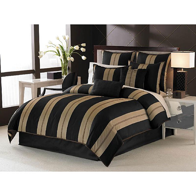 Empire Silk Black Stripe Duvet Cover Set Free Shipping Today Empire Silk Black Stripe Duvet Cover Set