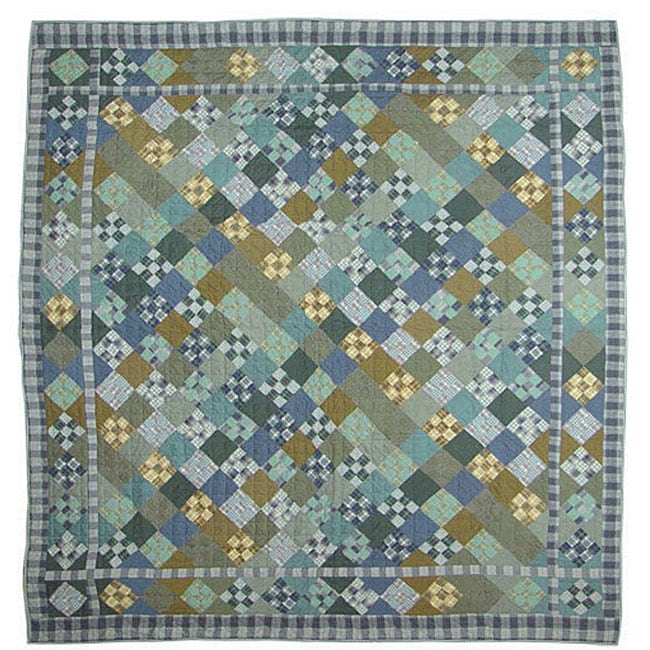 Chambray Nine Patch Twin size Cotton Quilt  