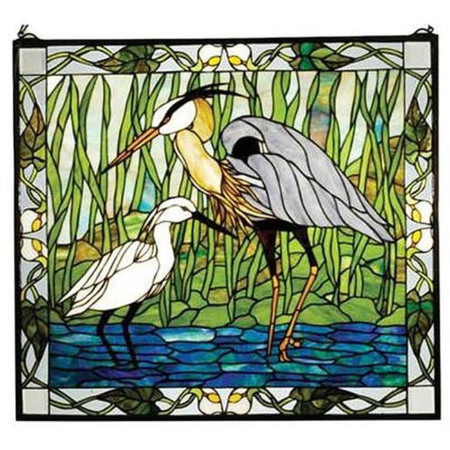 Blue Heron and Snowy Egret Stained Glass Window Free Shipping Today