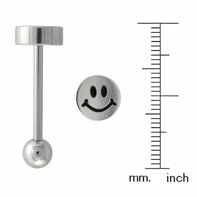 Surgical Steel Etched Smiley Face Logo Barbell