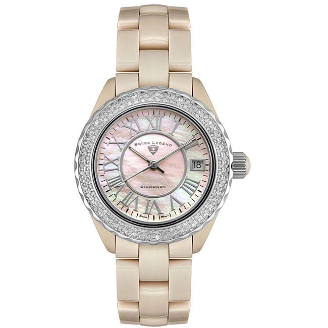   Legend Karamica Womens Beige Ceramic Diamond Watch  