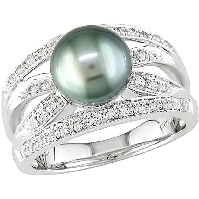   Gold Tahitian Pearl and 1/3ct TDW Diamond Ring (8 9 mm) (J K, I1 I2