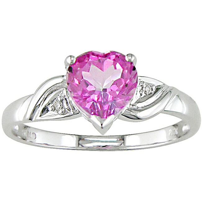 10k White Gold Pink Topaz and Diamond Ring  