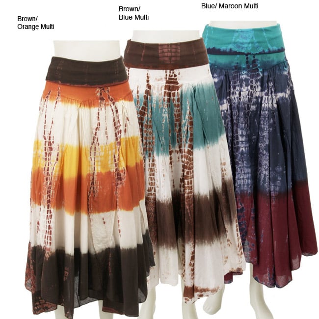 Baba Womens Tie dye Rollover Waist Skirt  