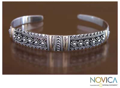 Sterling Silver 'Gold Night' Cuff Bracelet