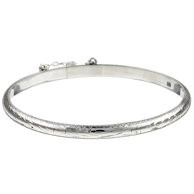   Essentials Sterling Silver 7 inch Hand Engraved Bangle Bracelet (5mm