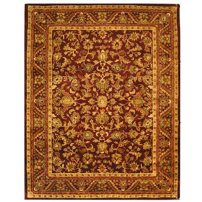 Handmade Exquisite Wine/ Gold Wool Rug (96 X 136)