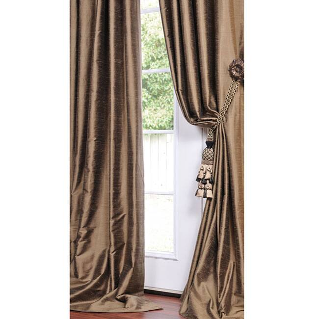 Exclusive Fabrics Signature Antique Gold Moss 84-inch Textured Silk Curtain Panel